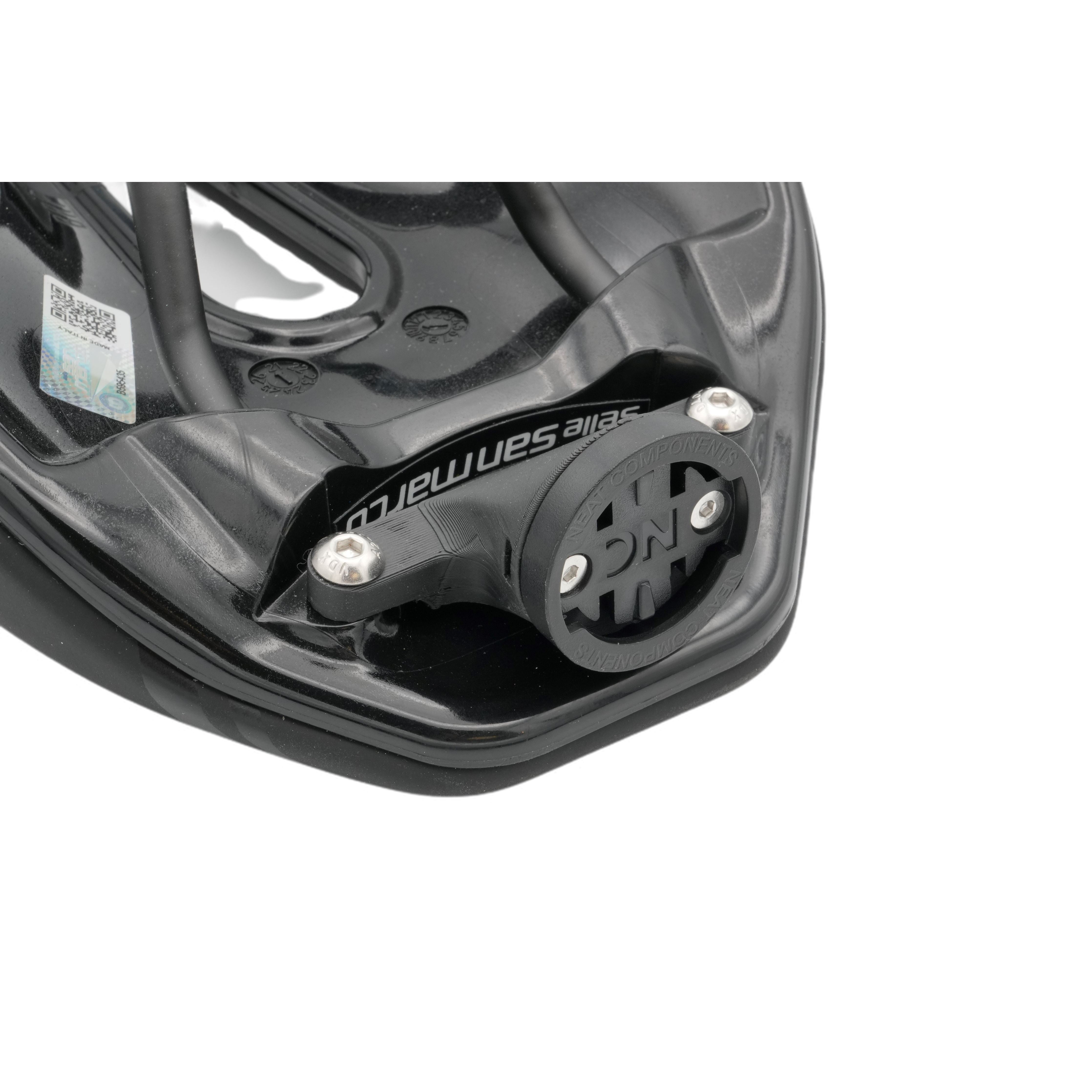 Selle San Marco saddle with mounting holes and saddle mount attached for Garmin Varia rear light